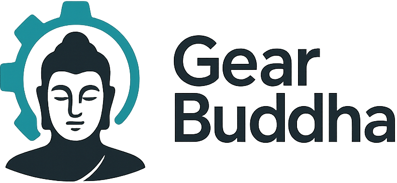 GearBuddha logo with turquoise gear and meditating figure